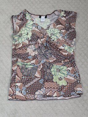 Studio 1940 Size S Brown Green Blue Floral Sleeveless Blouse